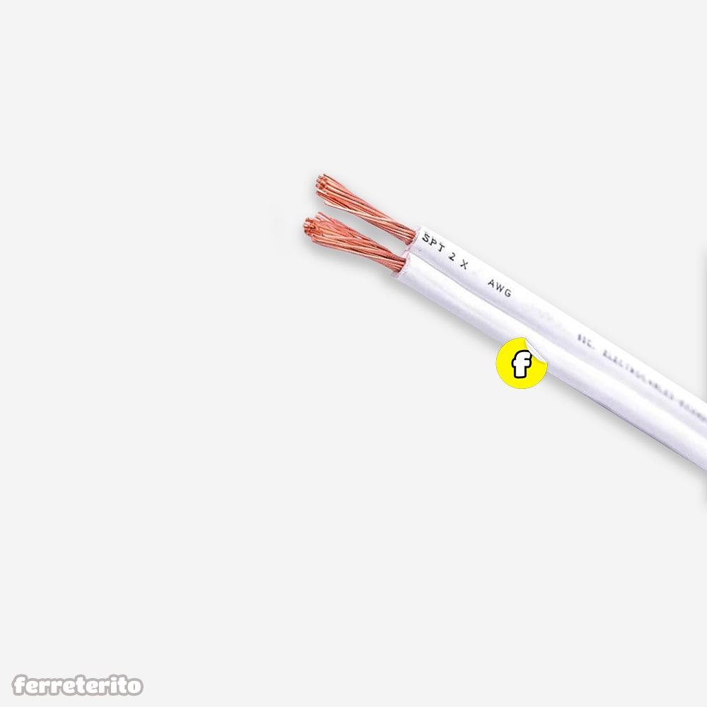 Cable Electrico Doble BLANCO 2X14 SPT 100% Cobre por Metro