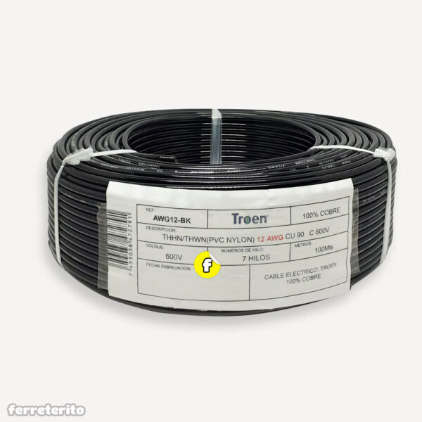 Cable Electrico Numero 12 AWG 100% Cobre 100 Metros TROEN