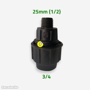 Adaptador Macho 25mm 3/4 PULG x 1/2 PULG para Manguera de Riego