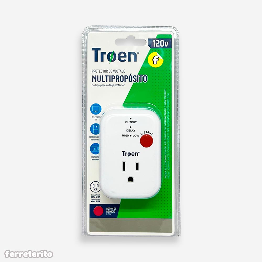 Protector de Voltaje para Nevera Microoandas Congelador Aires hasta 6mil BTU 110V 15A Enchufable TROEN (TR-VP10-120V)