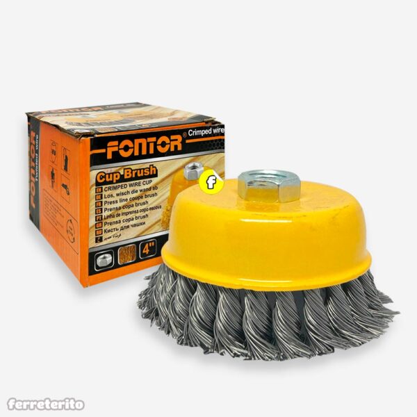 Cepillo Tipo Copa de Alambre TRENZADO 4″ x 5/8 FONTOR