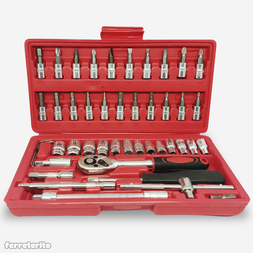 Juego de Ratchet 46 Pzas Dados Milimetricos y Destornillador
