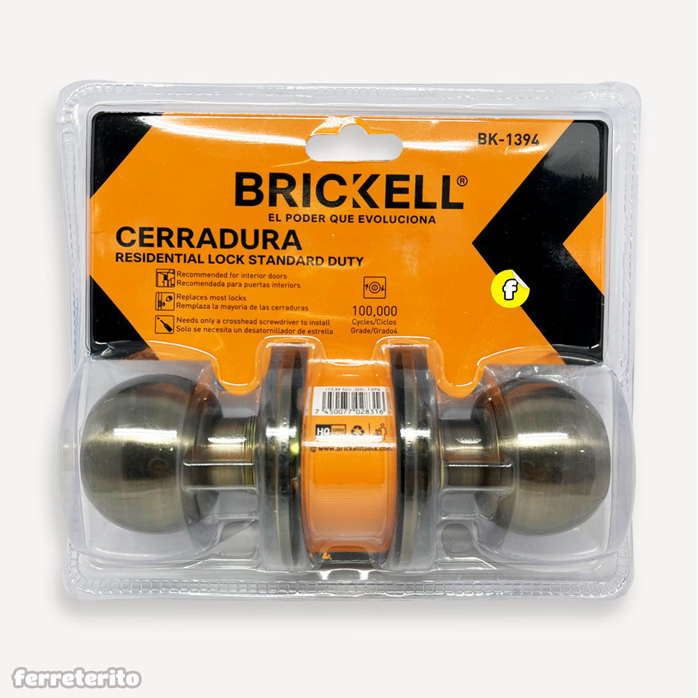 Cerradura Pomo Redondo Habitacion 3 Llaves (Blister) Bronce Antiguo BRICKELL (BK-1394)