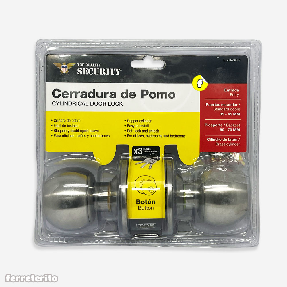 Cerradura Pomo Redondo Habitacion 3 Llaves (Blister) CROMADA SECURITY (DL-587-S-S-P)