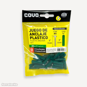 Juego de Ramplug Verde 1/4" con Tornillo 1" (25 Pares) COVO (CV-PPS-8X1)