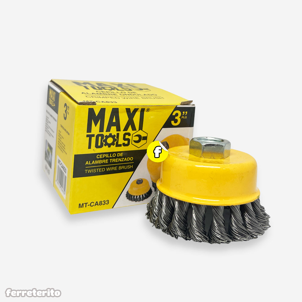 Cepillo Tipo Copa de Alambre TRENZADO 3″ x 5/8 MAXITOOLS (MT-CA833)