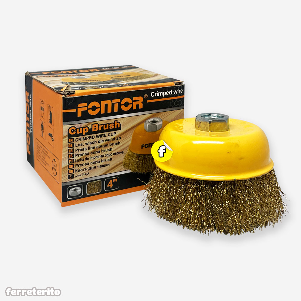 Cepillo Tipo Copa de Alambre ONDULADO 4" X 5/8 FONTOR (COP-038)